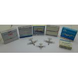Six Schaback miniature die-cast model aircraft, five Constellations and one CV440