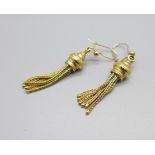 A pair of yellow metal tassel earrings, 5.7g