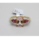 A 9ct gold, morganite and pink tourmaline ring, 2.3g, N