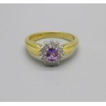 An 18ct gold, amethyst and diamond ring, 4.8g, P