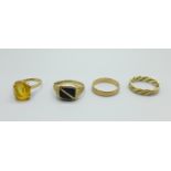 Four 9ct gold rings, total weight 9.5g