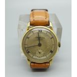 A J.W. Benson 9ct gold cased wristwatch, boxed, the case back bears inscription dated 1953, 29mm