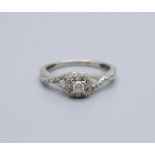 A 9ct gold and diamond ring, 2g, M