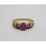 A 9ct gold, ruby and diamond ring, 1.9g, N