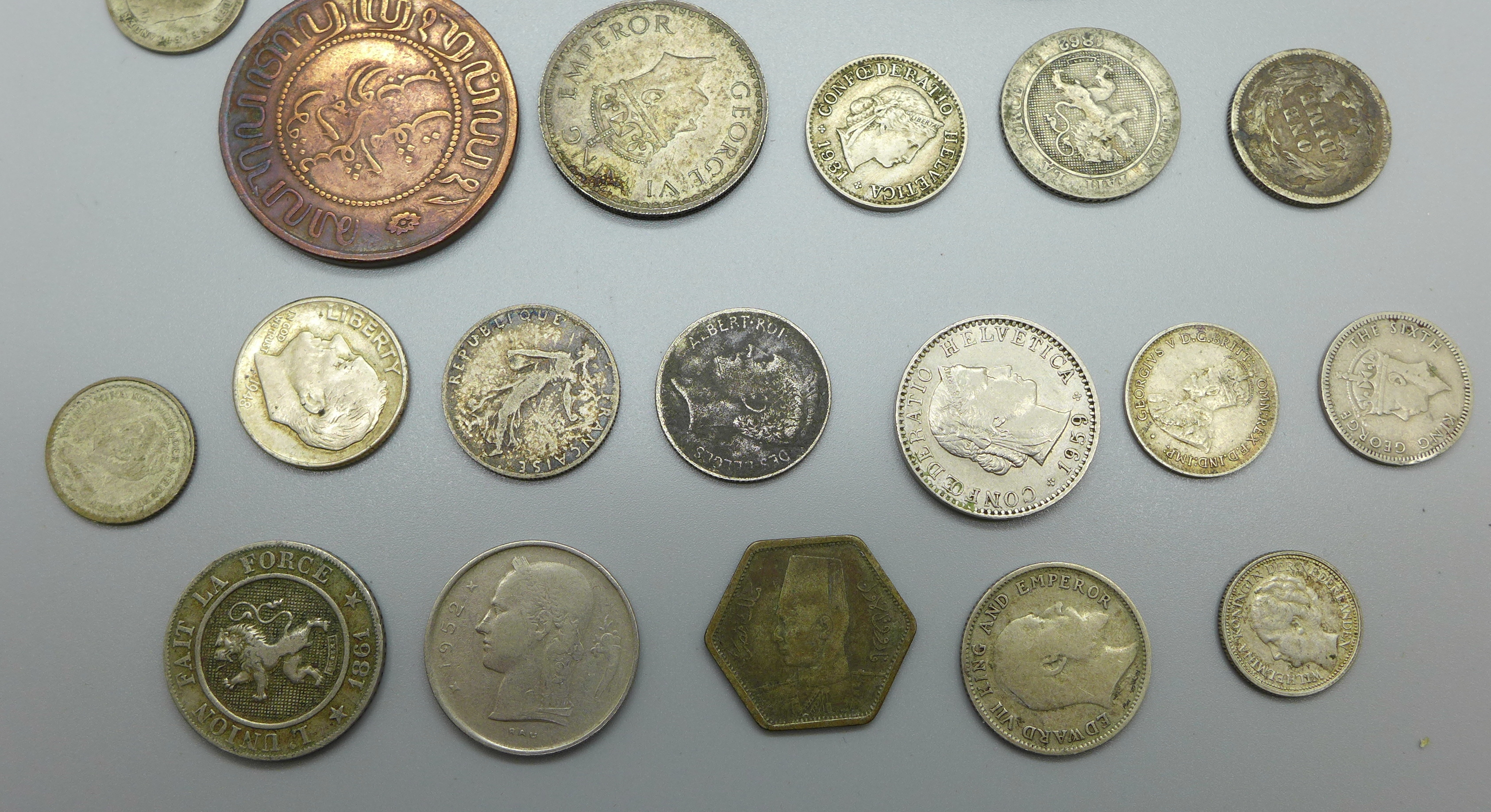 Foreign coins including some silver, (one reproduction Mexican coin) - Image 6 of 8