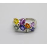 An 18ct gold, diamond and multi-gem set ring, 4.3g, N