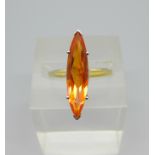 A silver gilt and marquise padparadscha quartz ring, with certificate, Q