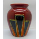 An Anita Harris art pottery vase, hand painted Ali Baba shape in the Deco design, signed by Anita