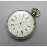 A silver cased chronograph pocket watch, Chester 1896