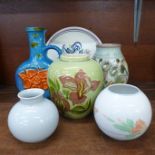 A Denby vase, a Poole plate, Carlton Ware vase, West German vase, etc. (6)