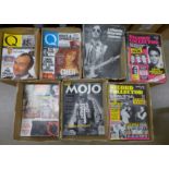 A box of Mojo magazines, a box of miscellaneous music magazines, two boxes of Record Collectors