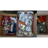 Three boxes of decorative china and glass, including studio pottery, a part Japanese tea service,