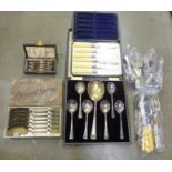 A collection of silver plated and stainless steel cutlery and flatware, four boxed**PLEASE NOTE THIS