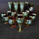 A collection of Bohemian ruby red and gilt glasses, various sizes, one a/f