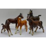 Five small Beswick horses and foals, three a/f