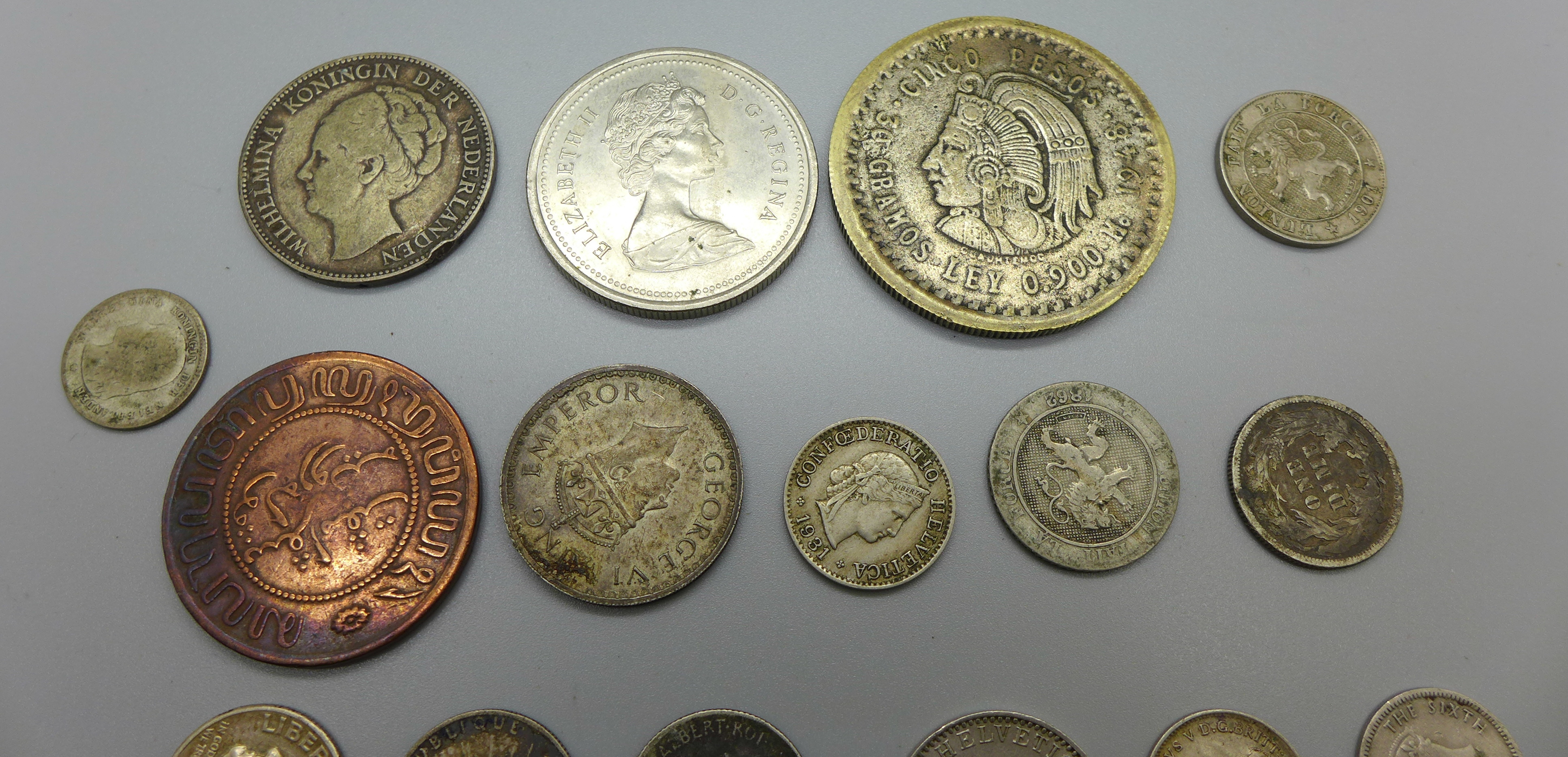 Foreign coins including some silver, (one reproduction Mexican coin) - Image 4 of 8