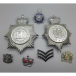 Two Nottinghamshire Constabulary helmet badges, etc.