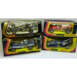 Four Corgi Toys die-cast Formula 1 racing cars in original boxes, circa 1970's