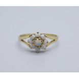 A 9ct gold and opal cluster ring, 1.2g, M
