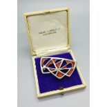 A David Lawrence hallmarked silver and enamel brooch, boxed, 58mm wide