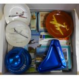 Airline memorabilia, six ashtrays, postcards, manufacturer's adverts dating from the 1950's