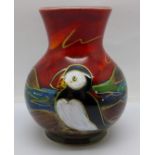 An Anita Harris art pottery hand painted Trojan vase in the Puffin design, signed by Anita Harris in