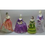 Two Royal Doulton figures, Fair Lady and Charlotte and two Coalport figures, Rosalinda and