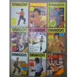 Vintage Kung-Fu magazines, 7x Dragon, Kung-Fu and two in Chinese language, featuring Bruce Lee,