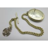 A plated Albert chain with silver fob and plated vesta case