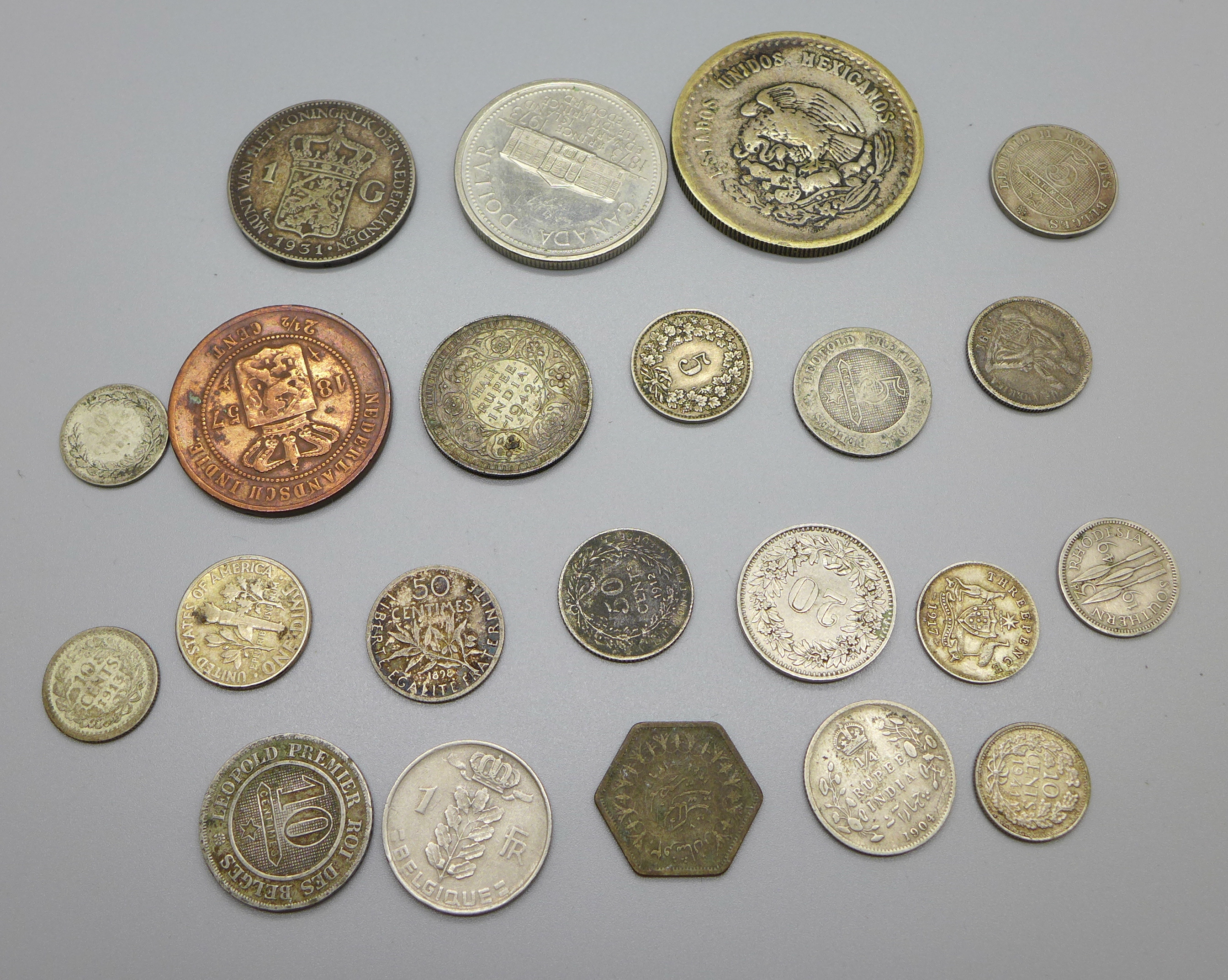 Foreign coins including some silver, (one reproduction Mexican coin) - Image 7 of 8