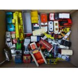 A collection of Matchbox Superking and Hotwheels die-cast model vehicles, playworn