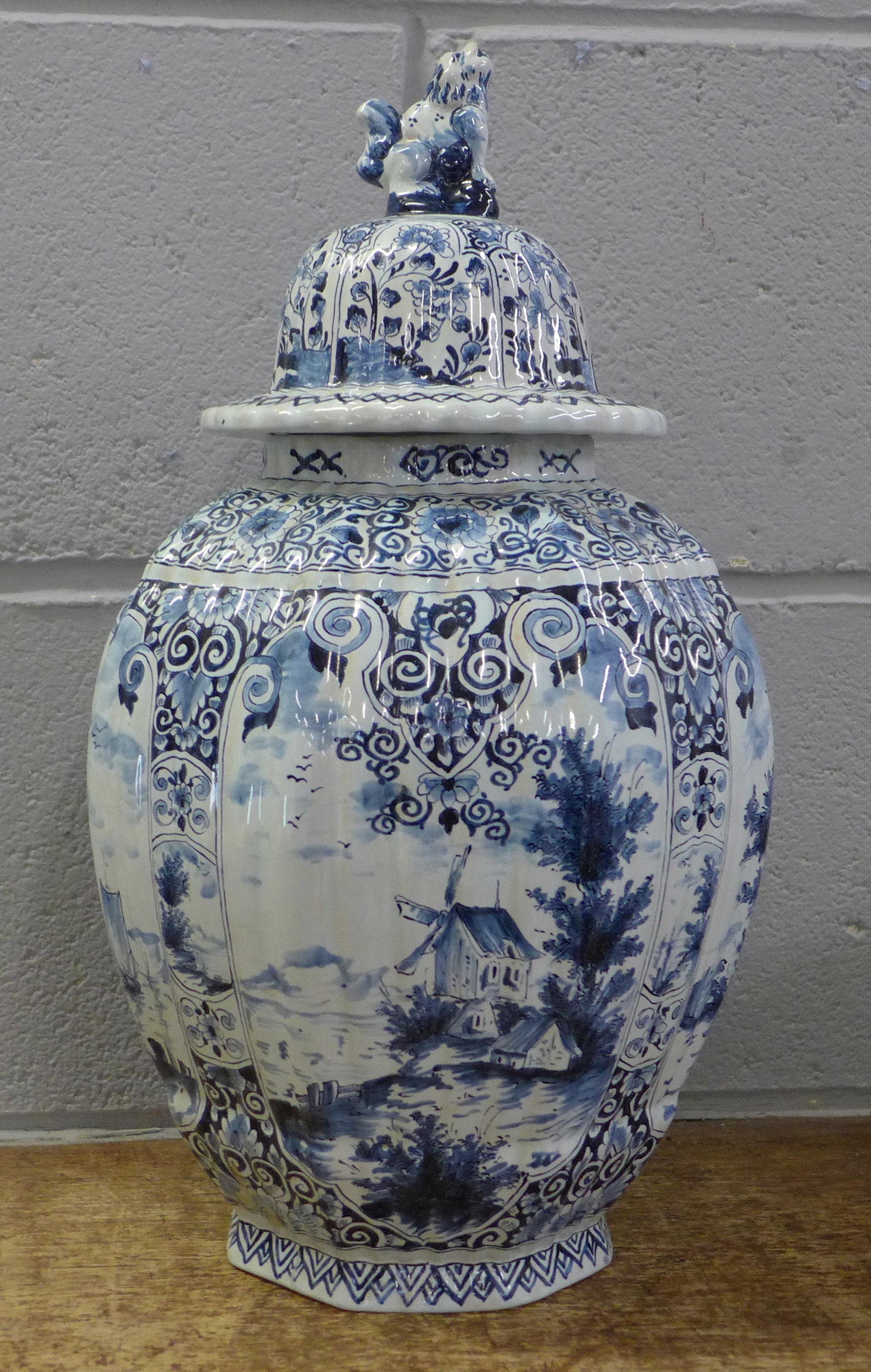 A Delft blue and white lidded jar, 44cm - Image 2 of 14