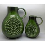 A pair of Sylvac matching green textured jugs