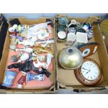 Two boxes of mixed china including Delft and European, a Rapport quartz clock, a barometer, Binatone