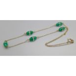A 9ct gold, green and white 'crystal' necklace, 39cm, total weight 2.7g