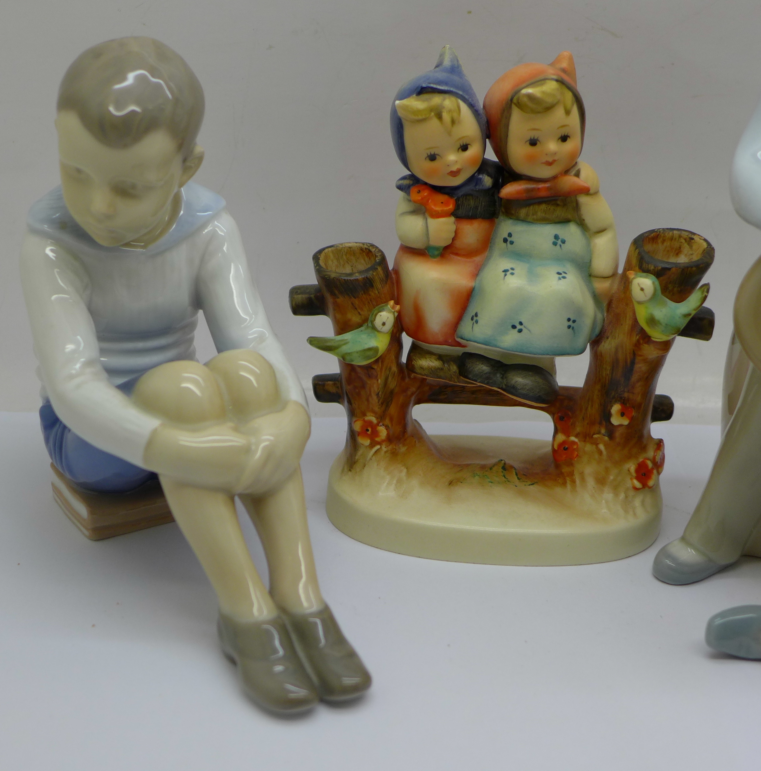 Four figures, B&G Denmark, Lladro, Nao and Hummel, Hummel figure a/f (small chip on one head) - Image 4 of 10