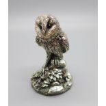 A hallmarked silver model owl, also marked Filled, 72mm