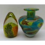 A M'dina glass paperweight and glass vase