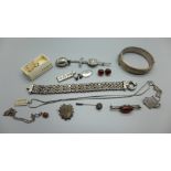 Silver jewellery including a Scottish silver brooch, a hallmarked Victorian silver 'legs of Man'