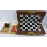 Staunton chess pieces, boxed and a chess set