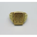 A 14ct gold ring, with initials, marked 585, 7.6g, R