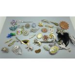 Forty costume brooches