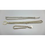 A silver Albert chain, a silver belcher chain and a similar bracelet, 73g