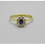 An 18ct gold, sapphire and diamond ring, 1.9g, M