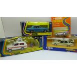 Four Corgi Toys die-cast model vehicles, including Rolls Royce Silver Shadow, in original boxes
