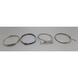 Four silver bangles, 42g