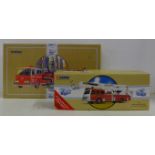 A Corgi Simon Snorkel Fire Engine and an American LaFrance Aerial Ladder Truck, boxed