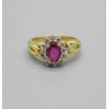 An 18ct gold, ruby and diamond ring, 3.9g, M