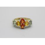 A silver gilt rainbow sapphire ring, with certificate, N