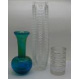 A M'dina glass bud vase, a German Rosenthal vase with trapped air rings and one other art glass vase